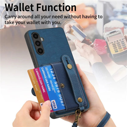 D9 For Samsung Galaxy A54 5G Case Wristband Finger Holder PU Leather Coated PC+TPU Phone Cover