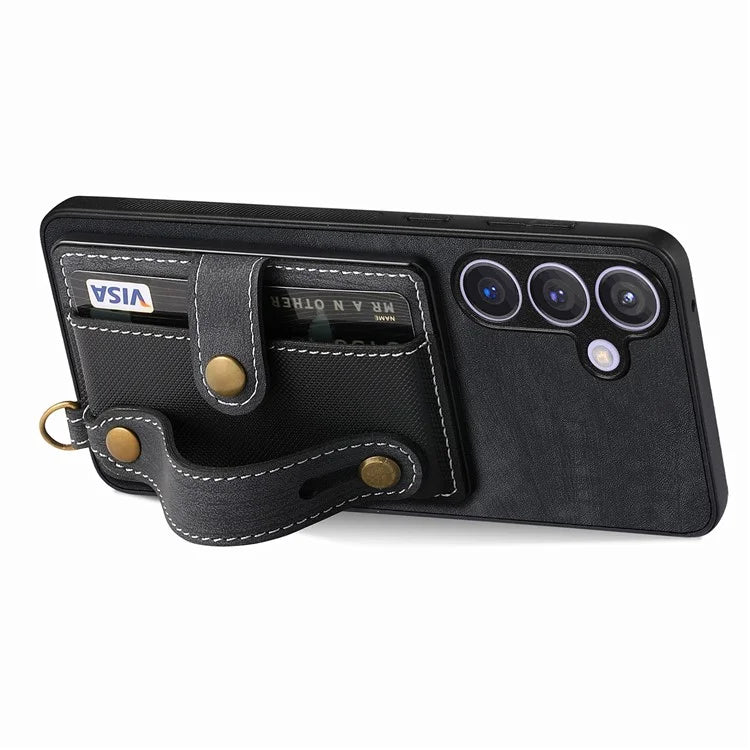 D9 For Samsung Galaxy S24 Kickstand Case Leather+TPU+PC Card Holder Phone Cover