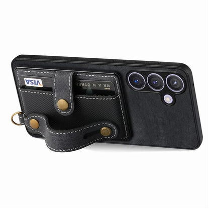 D9 For Samsung Galaxy S24 Kickstand Case Leather+TPU+PC Card Holder Phone Cover