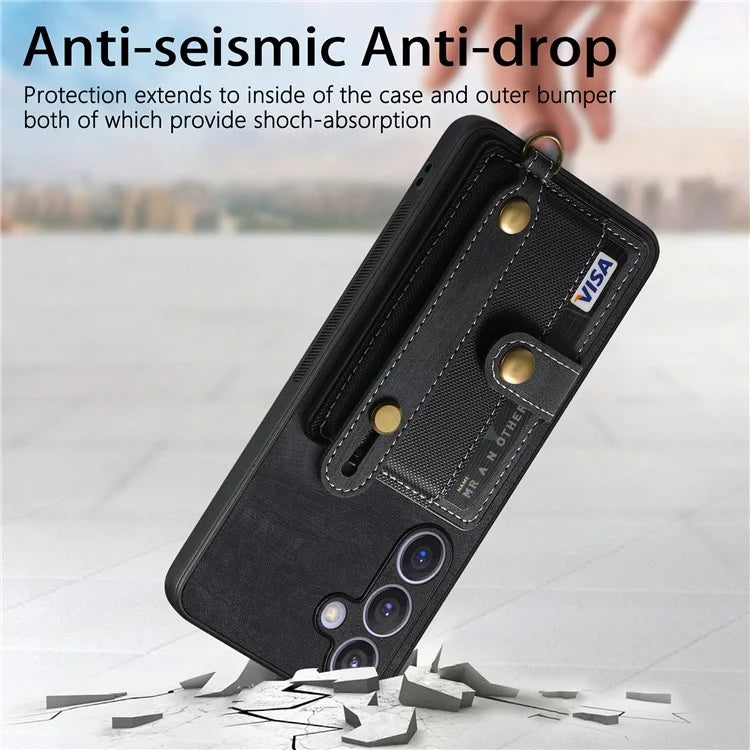 D9 For Samsung Galaxy S24 Kickstand Case Leather+TPU+PC Card Holder Phone Cover