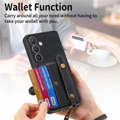 D9 For Samsung Galaxy S24 Kickstand Case Leather+TPU+PC Card Holder Phone Cover
