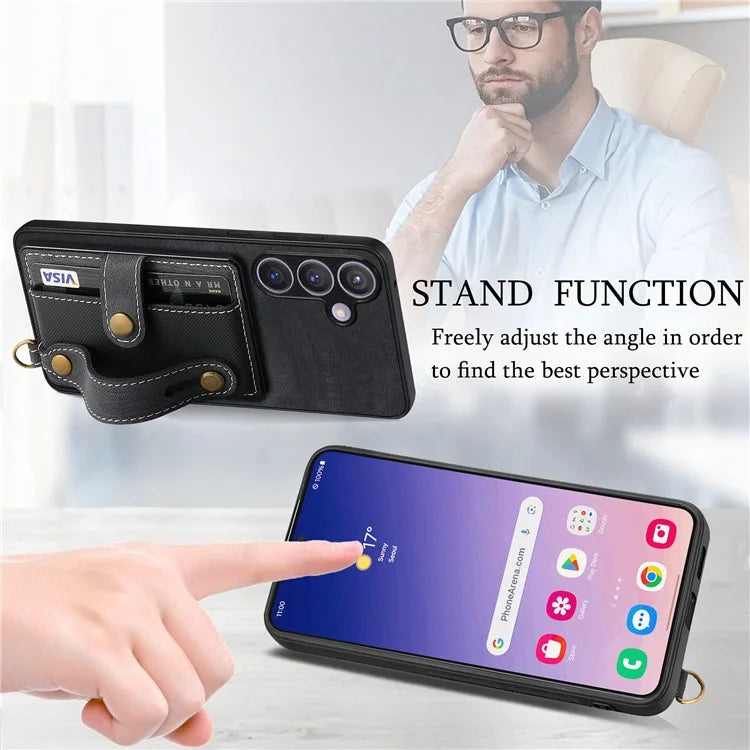 D9 For Samsung Galaxy S24 Kickstand Case Leather+TPU+PC Card Holder Phone Cover