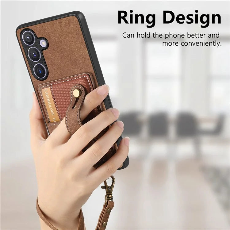 D9 For Samsung Galaxy S24 Kickstand Case Leather+TPU+PC Card Holder Phone Cover