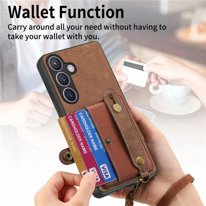 D9 For Samsung Galaxy S24 Kickstand Case Leather+TPU+PC Card Holder Phone Cover