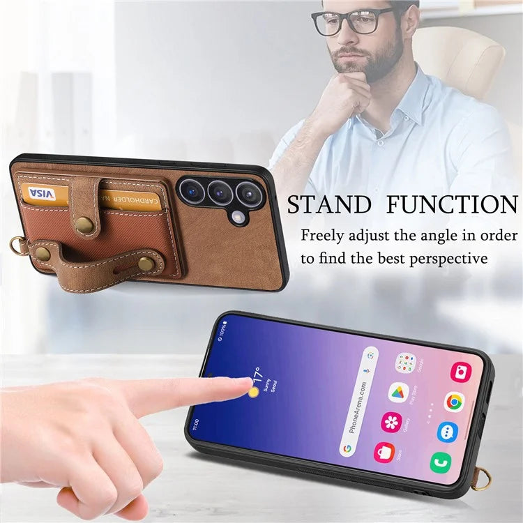 D9 For Samsung Galaxy S24 Kickstand Case Leather+TPU+PC Card Holder Phone Cover