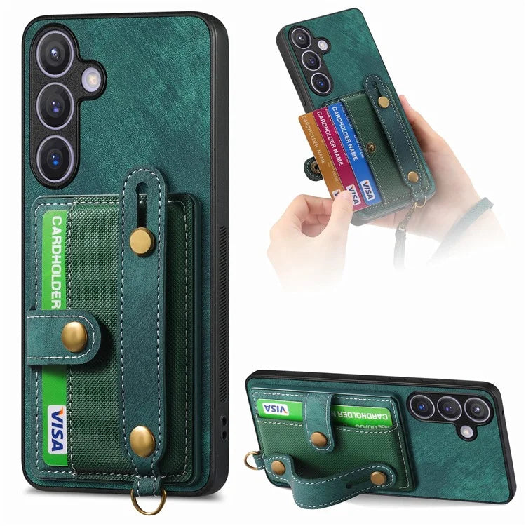 D9 For Samsung Galaxy S24 Kickstand Case Leather+TPU+PC Card Holder Phone Cover