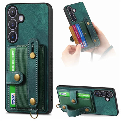 D9 For Samsung Galaxy S24 Kickstand Case Leather+TPU+PC Card Holder Phone Cover