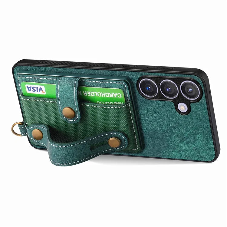 D9 For Samsung Galaxy S24 Kickstand Case Leather+TPU+PC Card Holder Phone Cover