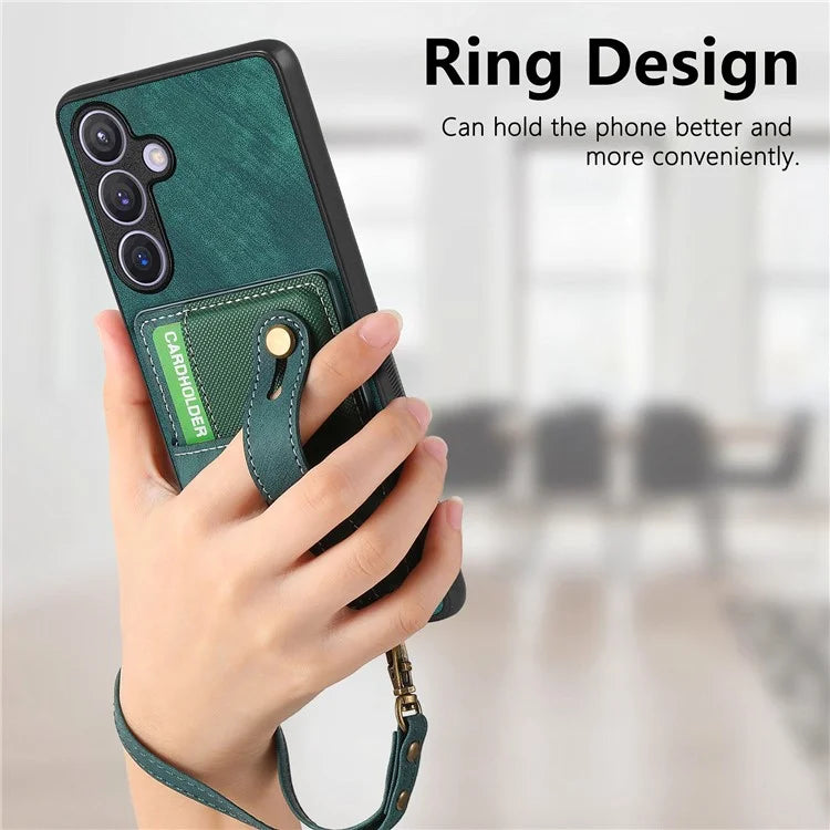 D9 For Samsung Galaxy S24 Kickstand Case Leather+TPU+PC Card Holder Phone Cover