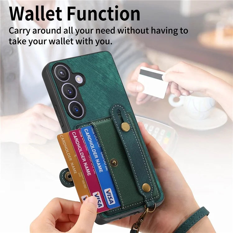 D9 For Samsung Galaxy S24 Kickstand Case Leather+TPU+PC Card Holder Phone Cover