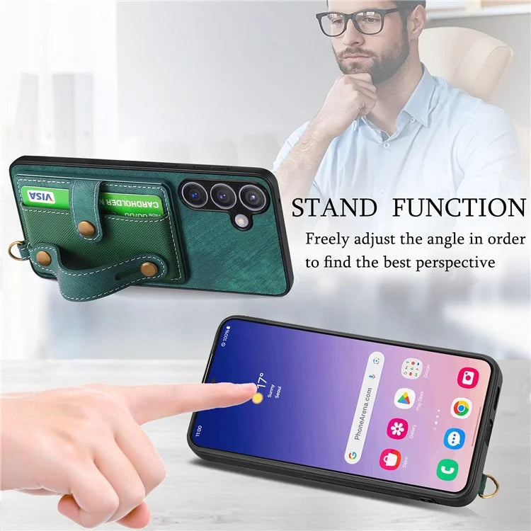 D9 For Samsung Galaxy S24 Kickstand Case Leather+TPU+PC Card Holder Phone Cover