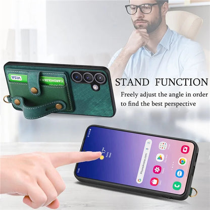 D9 For Samsung Galaxy S24 Kickstand Case Leather+TPU+PC Card Holder Phone Cover