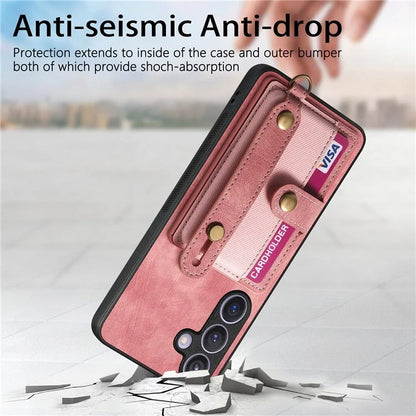 D9 For Samsung Galaxy S24 Kickstand Case Leather+TPU+PC Card Holder Phone Cover