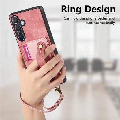 D9 For Samsung Galaxy S24 Kickstand Case Leather+TPU+PC Card Holder Phone Cover