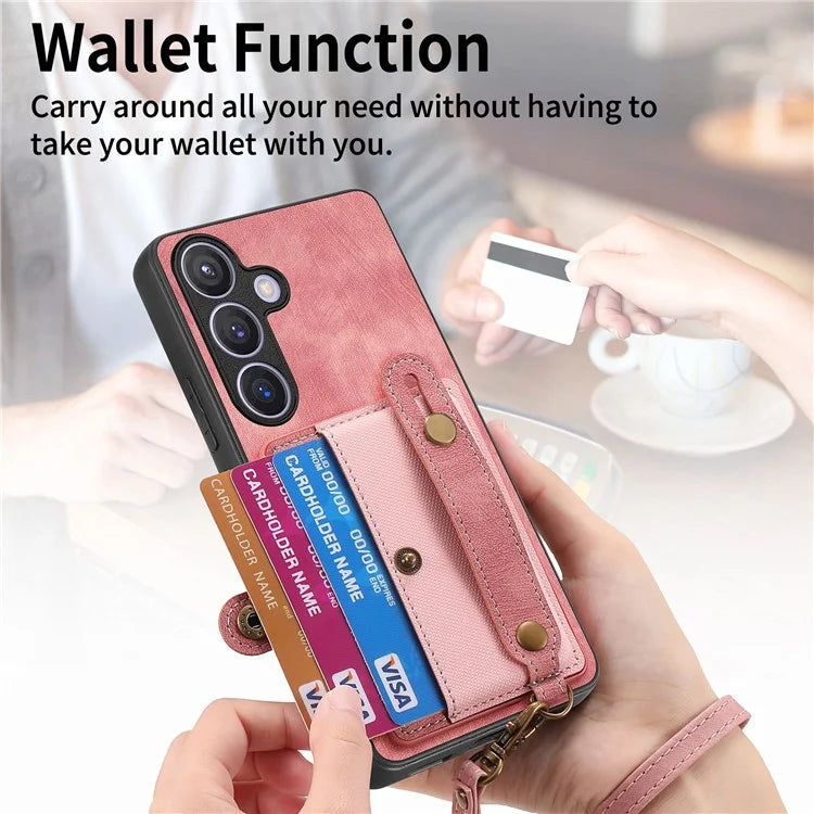 D9 For Samsung Galaxy S24 Kickstand Case Leather+TPU+PC Card Holder Phone Cover