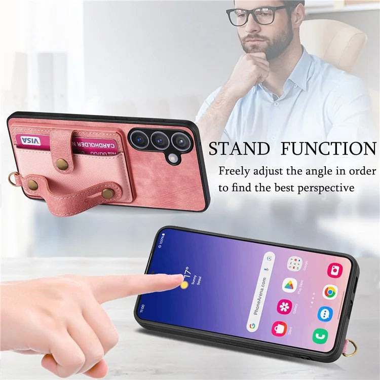 D9 For Samsung Galaxy S24 Kickstand Case Leather+TPU+PC Card Holder Phone Cover