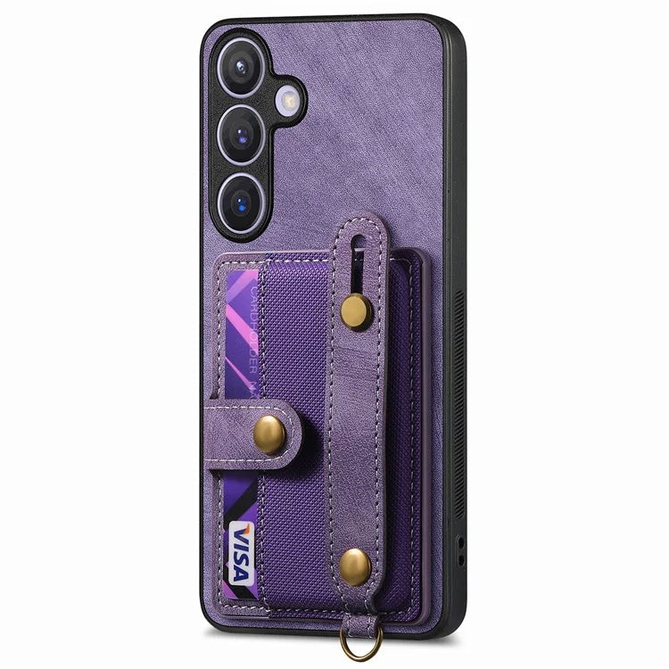D9 For Samsung Galaxy S24 Kickstand Case Leather+TPU+PC Card Holder Phone Cover