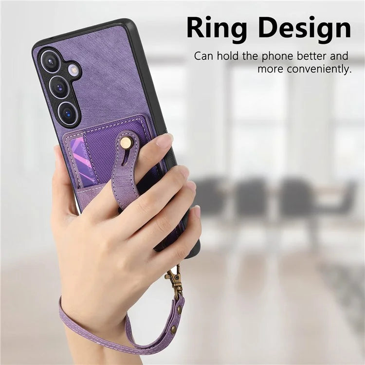 D9 For Samsung Galaxy S24 Kickstand Case Leather+TPU+PC Card Holder Phone Cover