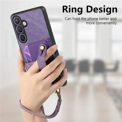D9 For Samsung Galaxy S24 Kickstand Case Leather+TPU+PC Card Holder Phone Cover