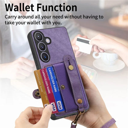 D9 For Samsung Galaxy S24 Kickstand Case Leather+TPU+PC Card Holder Phone Cover
