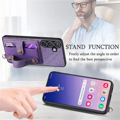 D9 For Samsung Galaxy S24 Kickstand Case Leather+TPU+PC Card Holder Phone Cover