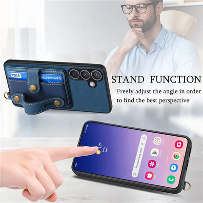 D9 For Samsung Galaxy S24 Kickstand Case Leather+TPU+PC Card Holder Phone Cover