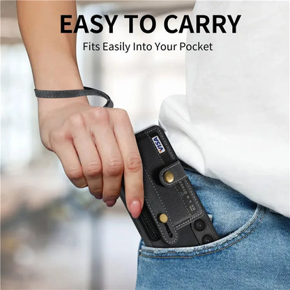 D9 For Samsung Galaxy S23 Case Retro Leather Coated TPU+PC Protective Cover with Wrist Strap