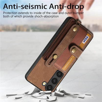 D9 For Samsung Galaxy S23 Case Retro Leather Coated TPU+PC Protective Cover with Wrist Strap