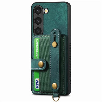 D9 For Samsung Galaxy S23 Case Retro Leather Coated TPU+PC Protective Cover with Wrist Strap