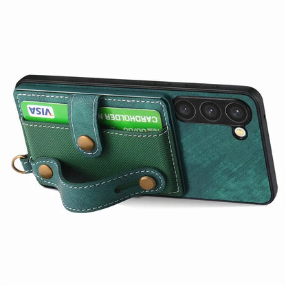 D9 For Samsung Galaxy S23 Case Retro Leather Coated TPU+PC Protective Cover with Wrist Strap