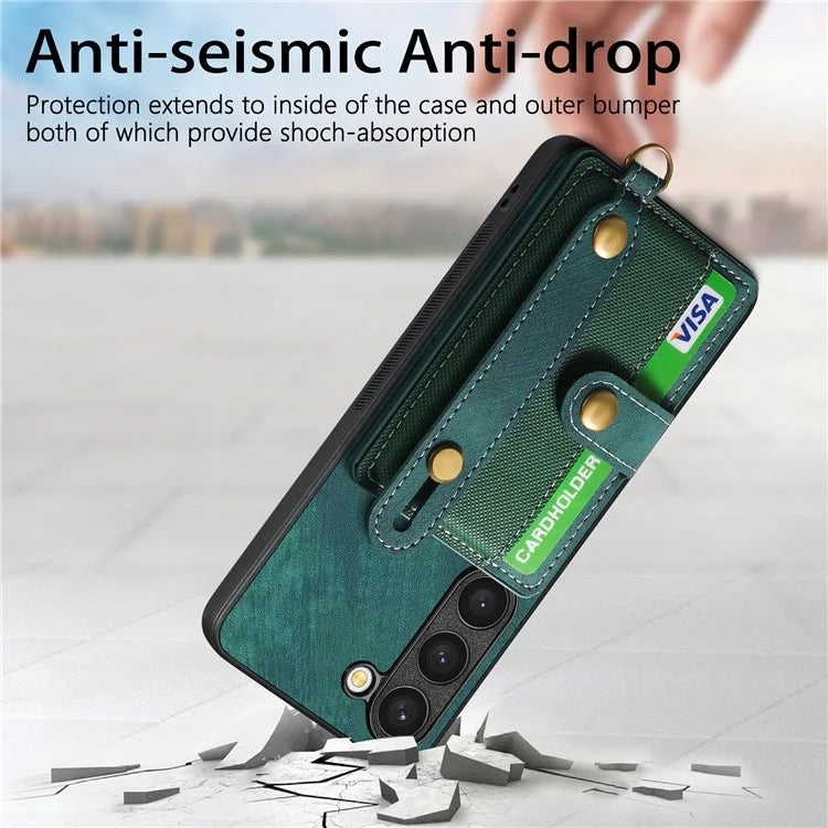 D9 For Samsung Galaxy S23 Case Retro Leather Coated TPU+PC Protective Cover with Wrist Strap
