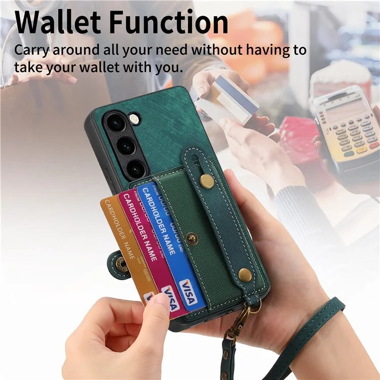 D9 For Samsung Galaxy S23 Case Retro Leather Coated TPU+PC Protective Cover with Wrist Strap