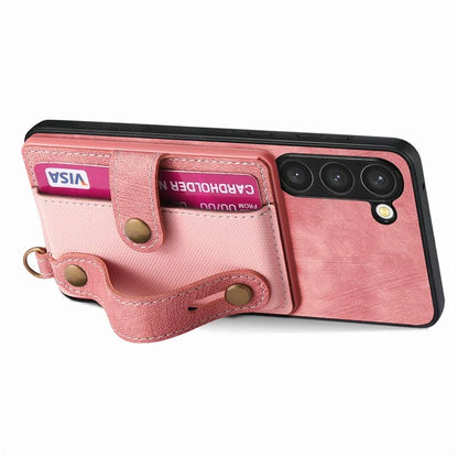 D9 For Samsung Galaxy S23 Case Retro Leather Coated TPU+PC Protective Cover with Wrist Strap
