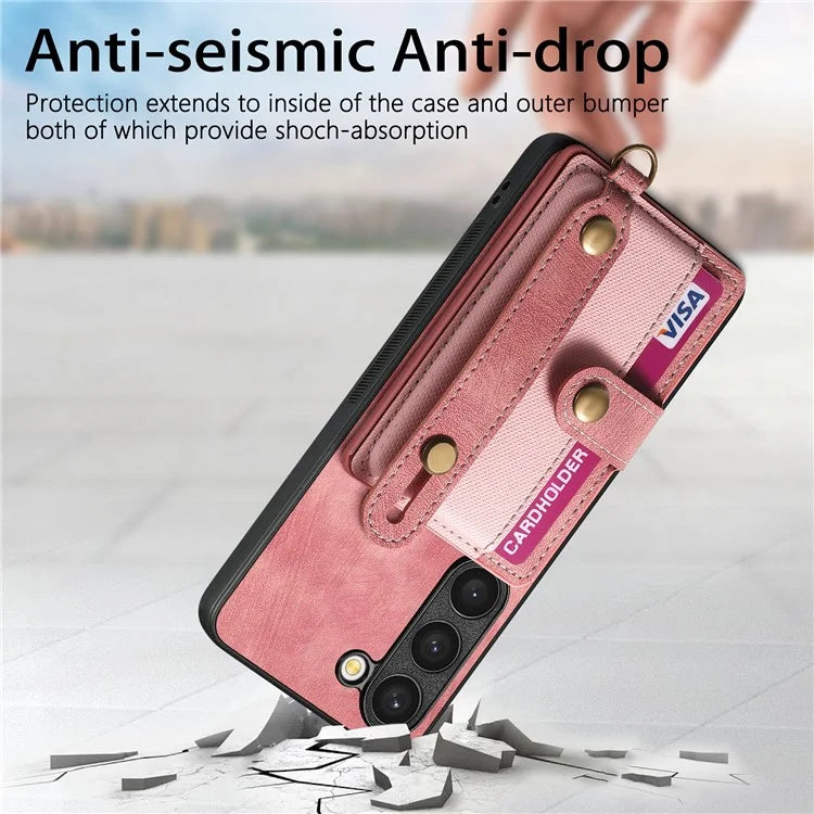 D9 For Samsung Galaxy S23 Case Retro Leather Coated TPU+PC Protective Cover with Wrist Strap