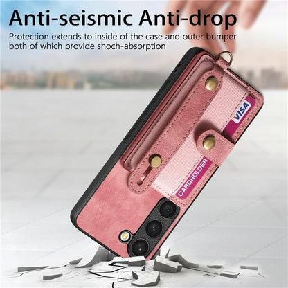 D9 For Samsung Galaxy S23 Case Retro Leather Coated TPU+PC Protective Cover with Wrist Strap