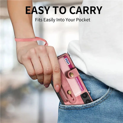 D9 For Samsung Galaxy S23 Case Retro Leather Coated TPU+PC Protective Cover with Wrist Strap