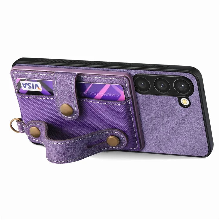 D9 For Samsung Galaxy S23 Case Retro Leather Coated TPU+PC Protective Cover with Wrist Strap