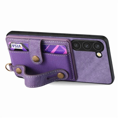 D9 For Samsung Galaxy S23 Case Retro Leather Coated TPU+PC Protective Cover with Wrist Strap