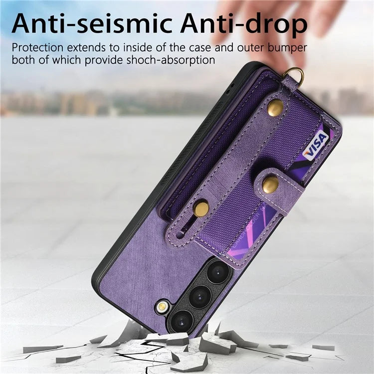 D9 For Samsung Galaxy S23 Case Retro Leather Coated TPU+PC Protective Cover with Wrist Strap