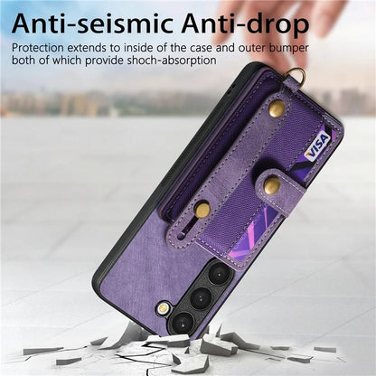 D9 For Samsung Galaxy S23 Case Retro Leather Coated TPU+PC Protective Cover with Wrist Strap