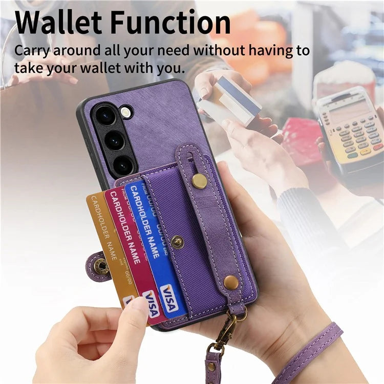 D9 For Samsung Galaxy S23 Case Retro Leather Coated TPU+PC Protective Cover with Wrist Strap