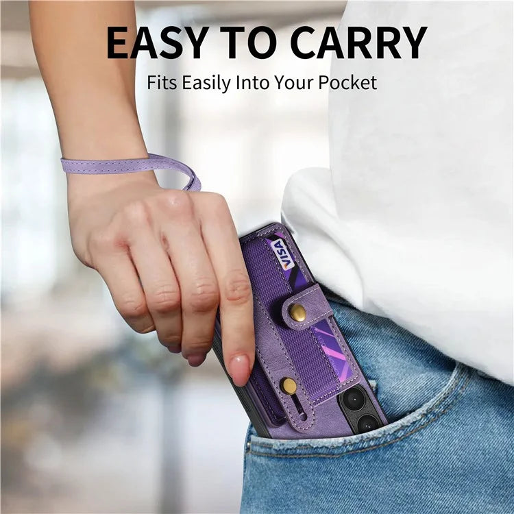 D9 For Samsung Galaxy S23 Case Retro Leather Coated TPU+PC Protective Cover with Wrist Strap