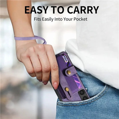 D9 For Samsung Galaxy S23 Case Retro Leather Coated TPU+PC Protective Cover with Wrist Strap