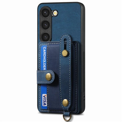 D9 For Samsung Galaxy S23 Case Retro Leather Coated TPU+PC Protective Cover with Wrist Strap