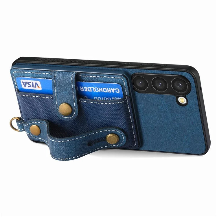 D9 For Samsung Galaxy S23 Case Retro Leather Coated TPU+PC Protective Cover with Wrist Strap