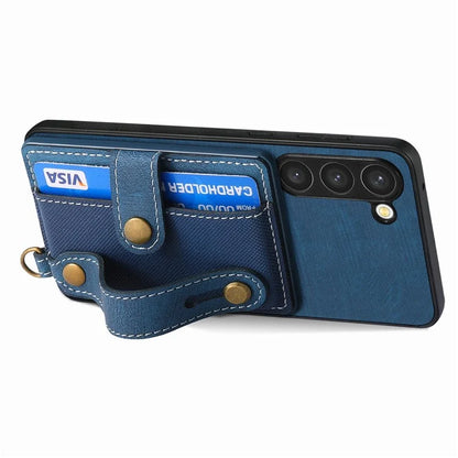 D9 For Samsung Galaxy S23 Case Retro Leather Coated TPU+PC Protective Cover with Wrist Strap