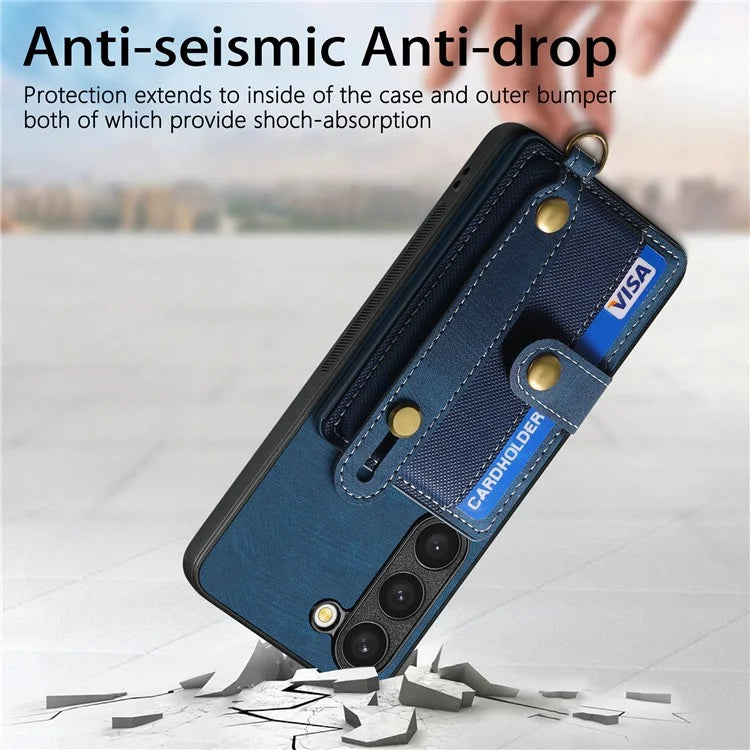 D9 For Samsung Galaxy S23 Case Retro Leather Coated TPU+PC Protective Cover with Wrist Strap