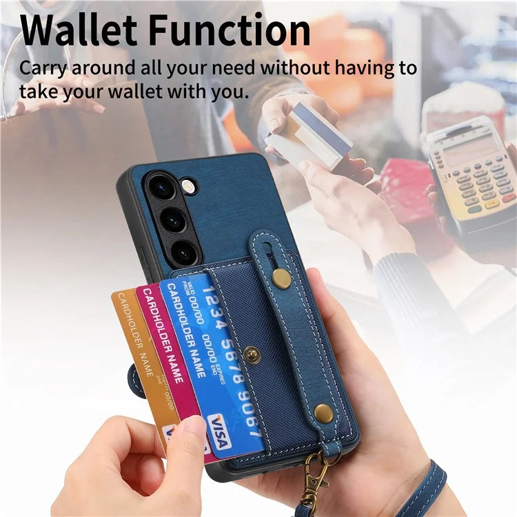D9 For Samsung Galaxy S23 Case Retro Leather Coated TPU+PC Protective Cover with Wrist Strap