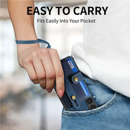 D9 For Samsung Galaxy S23 Case Retro Leather Coated TPU+PC Protective Cover with Wrist Strap
