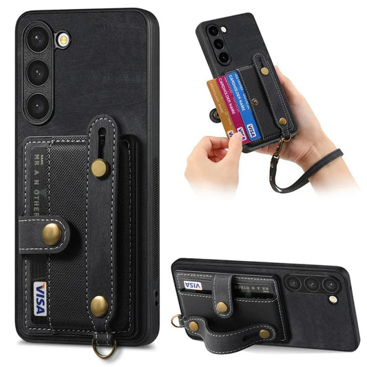 D9 For Samsung Galaxy S23+ Card Slot Case Retro Texture PU+TPU+PC Phone Cover